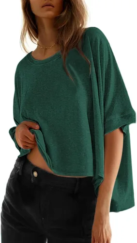 Miniatura 31 de Dokotoo -Camisetas de verano para mujer, color liso, holgadas, de gran tamaño, básicas
