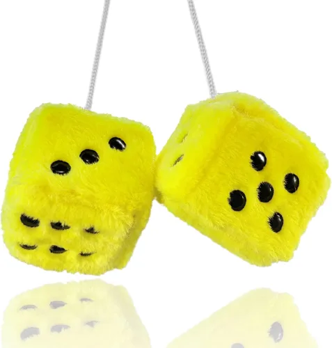 Miniatura 4 de Par de dados de felpa mullidos con espejo de puntos blancos y negros de 3 pulgadas, adorno colgante decorativo para automóvil de felpa suave