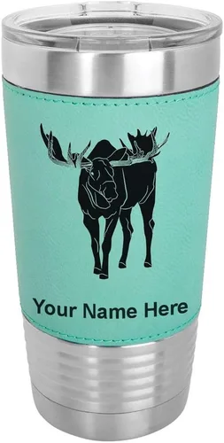 Miniatura 20 de LaserGram Vaso aislado al vacío de 20 onzas, alce, grabado personalizado incluido (piel sintética, estilo béisbol)