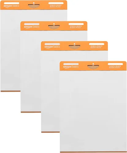 Amazon Basics Almohadillas adhesivas de caballete para presentaciones, compatibles con pizarras blancas, 25 x 30 pulgadas, rectangulares, blancas,