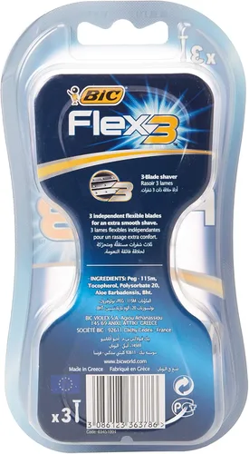 Miniatura 2 de BIC Flex 3 Comfort - Maquinillas de afeitar desechables, paquete de 3 Acero inoxidable