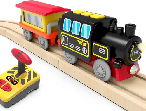 Juego clásico de tren de vapor a control remoto, locomotora de 3 piezas a batería con sonido y luz, se adapta a sistemas de orugas de madera, motor
