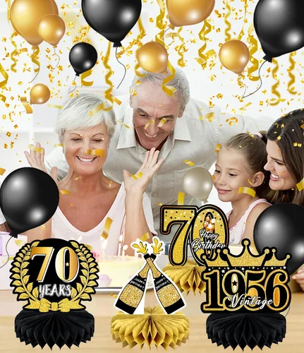 Miniatura 3 de 9 piezas de decoración de cumpleaños 70 para hombres y mujeres, centros de mesa de nido de abeja de feliz cumpleaños 70, decoración de mesa de 70