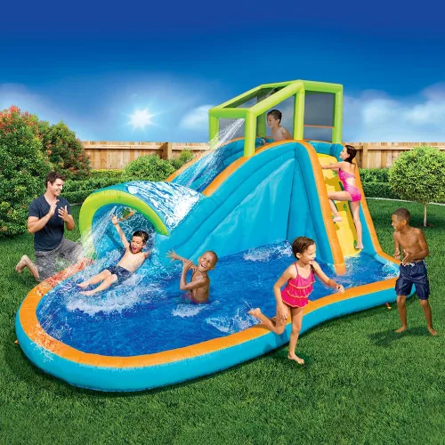 Miniatura 5 de Tobogán acuático inflable – Enorme piscina infantil de 14 pies x 8 pies con ondas de aspersor integradas y pared de agua – Parque de aventura