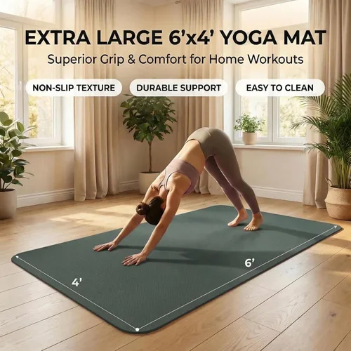 Miniatura 5 de Esterilla grande de yoga de 6'x 4' (72"x 48") — Esterilla de ejercicio extra ancha de 1/4" y 1/3" de 183cm x 122cm, gran esterilla de ejercicio