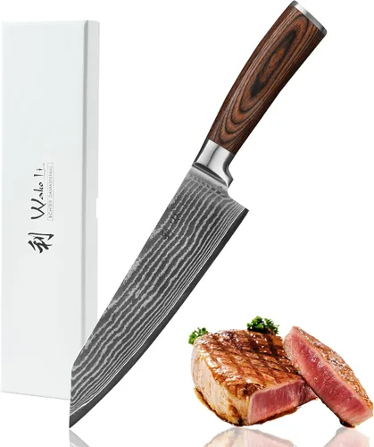 Miniatura 22 de Wakoli EDIB Cuchillo de chef Damasco – Cuchillo de cocina de estilo japonés de 7.9 pulgadas, hoja de acero de Damasco de 67 capas con núcleo VG10, 1