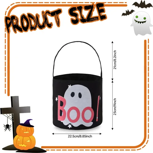 Miniatura 4 de DYSHAYEN Cesta de Halloween, bolsas de dulce o truco, reutilizable, cubo de dulces, bolsa de regalo para suministros de fiesta (fantasma A)