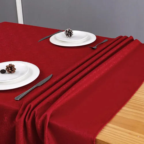 Miniatura 3 de Mantel rectangular de jacquard rojo, diseño exquisito de grano, impermeable y resistente a las arrugas, para fiestas en interiores y exteriores