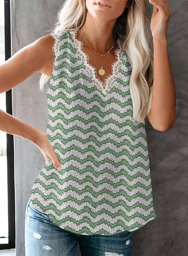 Miniatura 143 de VIISHOW - Camiseta sin mangas, sexy, con cuello en V y bordes de encaje para mujer, camisola de vestir, camisas de gasa, sin mangas, casuales