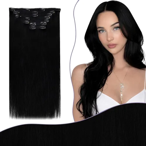 Miniatura 58 de Fshine Extensiones de cabello con broches, 22 pulgadas, 7 unidades, color marrón oscuro, doble trama, extensiones de cabello humano real con clip