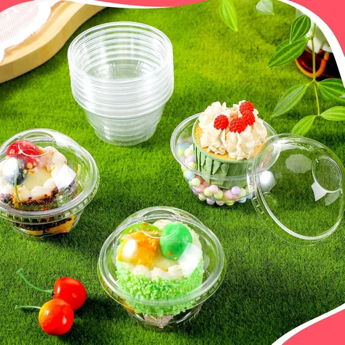 Miniatura 5 de Dingion Juego de 200 tazas de plástico transparente de 5 onzas para postres a granel con tapas de cúpula, vasos de frutas desechables para helado