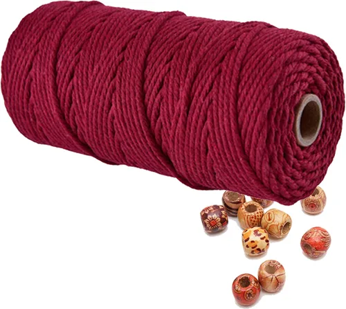 Miniatura 38 de Cordón de macramé de 1/64 pulgadas (0.157 in) de color rosa claro, hilo de algodón natural para tejer a mano a mano, 4 hebras para colgar