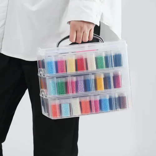 Miniatura 7 de Douorgan Contenedores de almacenamiento de pintura de diamante de 3 niveles, organizador portátil de cuentas y caja de almacenamiento, organizadores