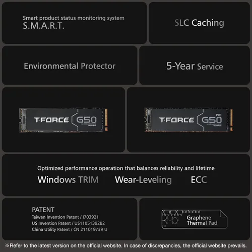 Miniatura 6 de TEAMGROUP T-Force G50 512GB SLC Caching 3D TLC NAND NVMe InnoGrit PCIe Gen4x4 M.2 2280 SSD para juegos con disipador de calor de grafeno ultrafino