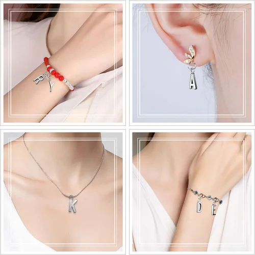 Miniatura 6 de SANNIX 156 piezas/6 juegos alfabeto ABC letras Charms Capital A-Z Charms DIY pulsera collar colgantes con 200 piezas abiertos Jump anillos