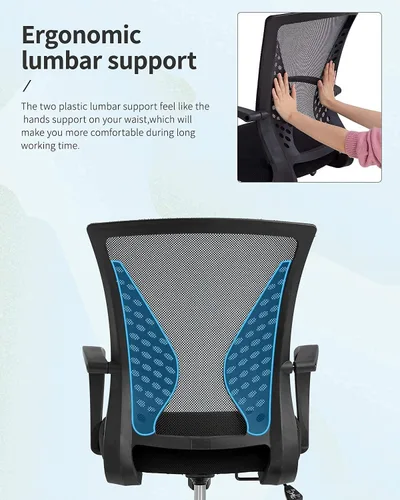 Miniatura 4 de Silla de oficina, silla de escritorio giratoria con respaldo medio con reposabrazos, soporte lumbar de malla, silla de computadora, altura