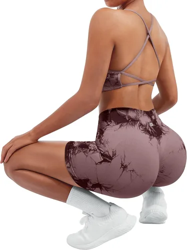 Miniatura 5 de SUUKSESS Conjuntos de Entrenamiento Sin Costuras para Mujer, Sujetador Deportivo con Tirantes, Shorts de Cintura Alta y con Realce de Glúteos