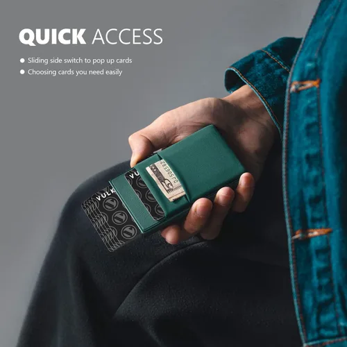 Miniatura 27 de VULKIT Billetera minimalista con ventana de identificación y bolsillo EDC con bolsillo desplegable para tarjetas de crédito y bloqueo RFID, diseño