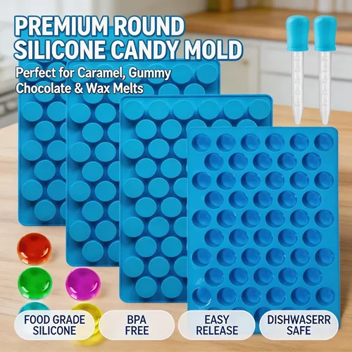 Miniatura 7 de Moldes redondos para caramelos de gomitas, 220 moldes de silicona para caramelos con 2 cuentagotas para caramelos duros, gomitas, caramelos