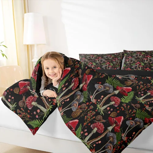 Miniatura 7 de Feelyou Lindo juego de edredón decorativo de hongos para niños, edredón de hongos de dibujos animados para niños y adolescentes, juego de ropa