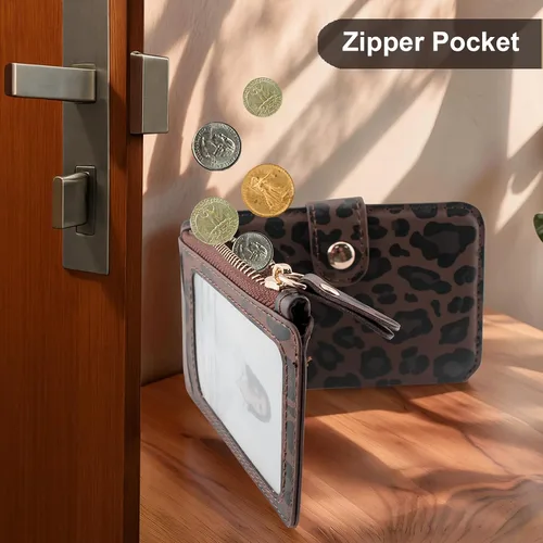 Miniatura 4 de Cartera con llavero, tarjetero con bloqueo RFID de piel, funda para tarjetas de crédito con cremallera para mujer