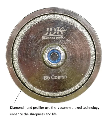 Miniatura 6 de JDK B5 Diamond Hand Profiler Wheel Broca de enrutador soldado al vacío grueso 5/8 ''-11 rosca Demi Half Bullnose 3/16 pulgadas forma para piedra