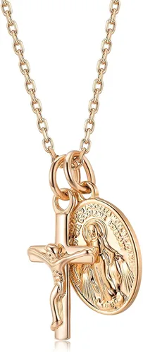 Miniatura 8 de AllenCOCO Collar de oro para mujer y niña plisado delicado y simple collar de gargantilla con dije de círculo entrelazado cruz de Virgen María No es