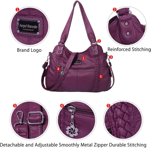 Miniatura 224 de Angel Barcelo - Bolsa de hombro amplia para mujer, diseño Hobo, cuero lavado