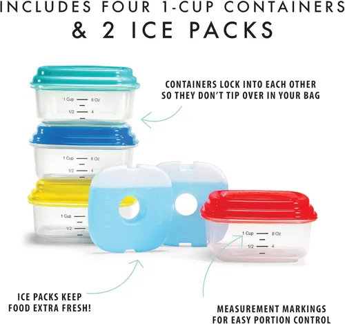 Miniatura 2 de Fit & Fresh Stak Paks - Juego de recipientes de 1 taza para niños, color verde