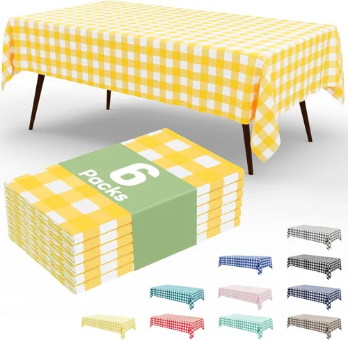 Miniatura 76 de Smiry Paquete de 3 Manteles Desechables de Cuadros Gingham Color Caqui - 54" x 72" Mantel de Plástico de Servicio Pesado, Cubiertas de Mesa