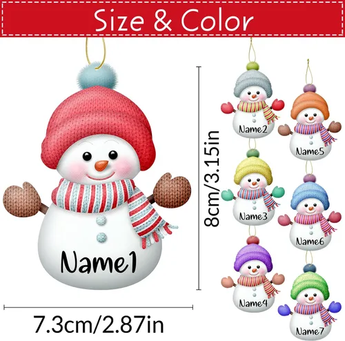 Miniatura 2 de Adornos de Navidad personalizados de muñeco de nieve, juego de adornos de Navidad de madera personalizados con nombres, decoraciones para colgar