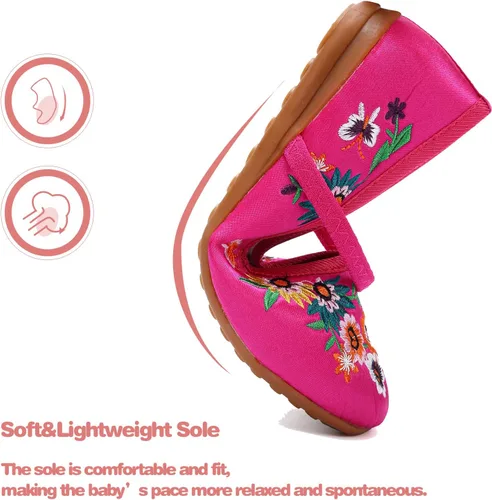 Miniatura 5 de Encanto - Zapatos de disfraz de Mary-Jane, zapatos planos de punta redonda, cuña baja, zapatos de ballet con bordado floral para niñas, Halloween