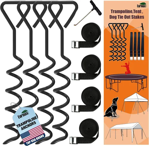 Eurmax USA Estacas para Trampolín de Servicio Pesado Partes de Trampolín Estacas de Acero con Forma de Sacacorchos Kit de Anclaje con Gancho en T