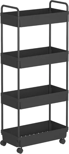 Miniatura 10 de Buzowruil Carrito de almacenamiento rodante de 3 niveles, organizador de estantería móvil, carrito utilitario con ruedas para cocina, baño, Negro