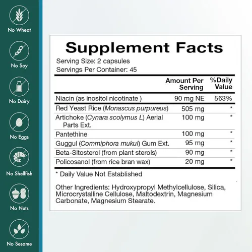 Miniatura 5 de Natura Health Products Suplemento Cho-Less - Promueve el metabolismo saludable de los lípidos y la salud cardiovascular, con niacina, arroz