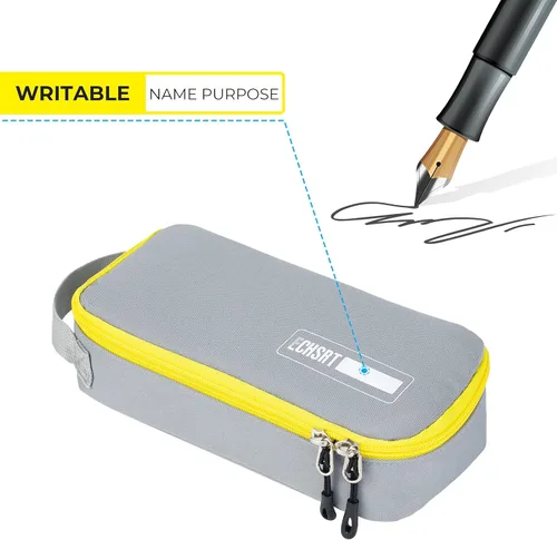 Miniatura 2 de Estuche grande para lápices, estuche duradero para bolígrafos con gran capacidad, bolsa de papelería portátil minimalista con asa para escuela, Gris
