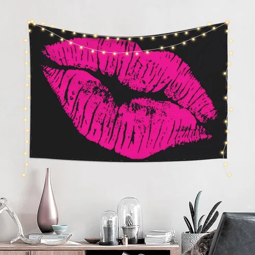 Miniatura 2 de KOSUES Tapiz de labios de beso rosa intenso de los 80 para colgar en la pared, fondo de pared para habitación, póster de arte estético