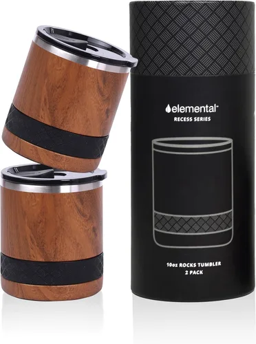 Miniatura 27 de Elemental Recess Vaso bajo de 10 oz, taza de acero inoxidable de triple pared con tapa de Tritan no fracturable, vaso de whisky aislado, taza