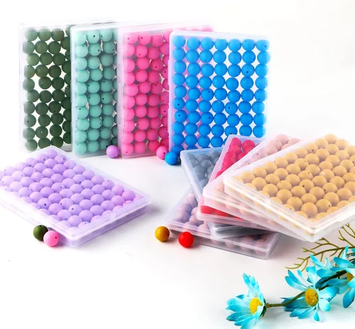 Miniatura 6 de Sunrony 70 cuentas de silicona para hacer collares, cuentas redondas de silicona a granel de 0.59 pulgadas para bolígrafos (verde menta)