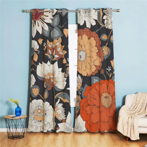 Miniatura 6 de Koudi Cortinas opacas con diseño de pájaros y flores, cortinas de oscurecimiento con ojales, paneles de cortina con aislamiento térmico