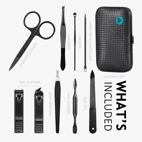 Miniatura 2 de HANTEKAS Juego de Manicura 9 en 1 de Acero Inoxidable, Cortaúñas Tijeras Kit de Herramientas de Pedicura - Kit de Aseo Portátil de Viaje para Azul