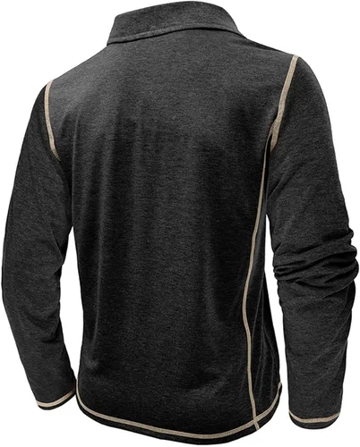 Miniatura 4 de Polo para hombre, manga larga, cuello clásico, algodón, botón básico, elegante, con bolsillo en el pecho