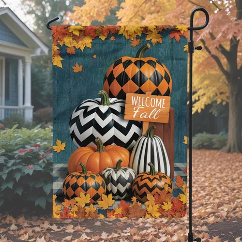 Miniatura 4 de V VIBEPY Banderas de jardín impresas de doble cara de otoño, bandera de jardín de 12 x 18 pulgadas, calabaza de otoño, regalos de bienvenida de otoño