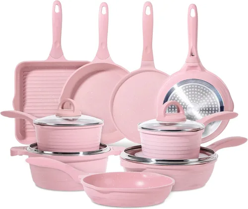 Miniatura 10 de JEETEE Juego de 36 ollas y sartenes antiadherentes, juego de utensilios de cocina no tóxicos, juego de cocina de inducción saludable con plancha