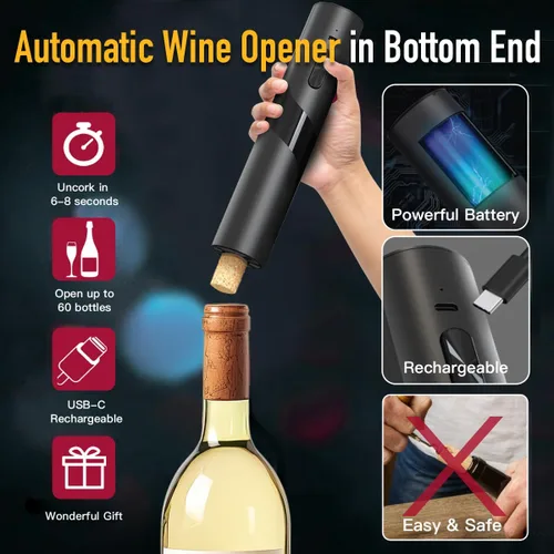 Miniatura 3 de Abrevino eléctrico 2 en 1 y conservador de vino combinado: sacacorchos automático en la parte inferior + protector de vino en la parte superior