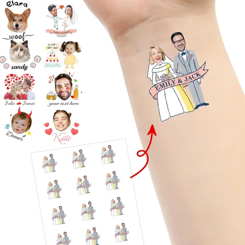 Miniatura 21 de Tatuajes personalizados temporales personalizados temporales con nombre, logotipo, foto facial para adultos, boda, cumpleaños, San Valentín