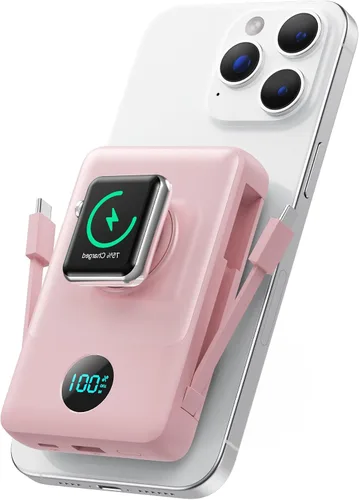 Miniatura 14 de Cargador portátil magnético para MagSafe con cable integrado, cargador para iWatch, banco de energía inalámbrico de 10800mAh, artículos esenciales