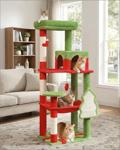 Miniatura 14 de MUTTROS Árbol para gatos de interior, torre para gatos de varios niveles de 44.5 pulgadas con hamaca grande de marco de metal, condominio para gatos