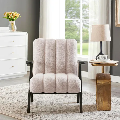 Miniatura 3 de Roundhill Furniture Rella Modern Teddy Sherpa - Silla decorativa con marco de madera espresso, color beige