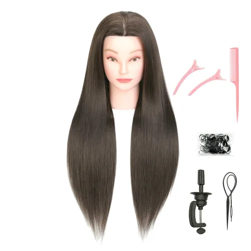 Miniatura 8 de Cabeza de maniquí de 100% cabello humano real con soporte para práctica de trenzado y peinado en peluquería y cosmetología, cabeza de muñeca